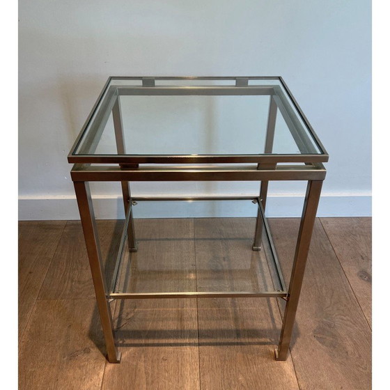 Image 1 of Pair of vintage side tables in brushed steel and transparent glass by Guy Lefèvre for Maison Jansen, 1970