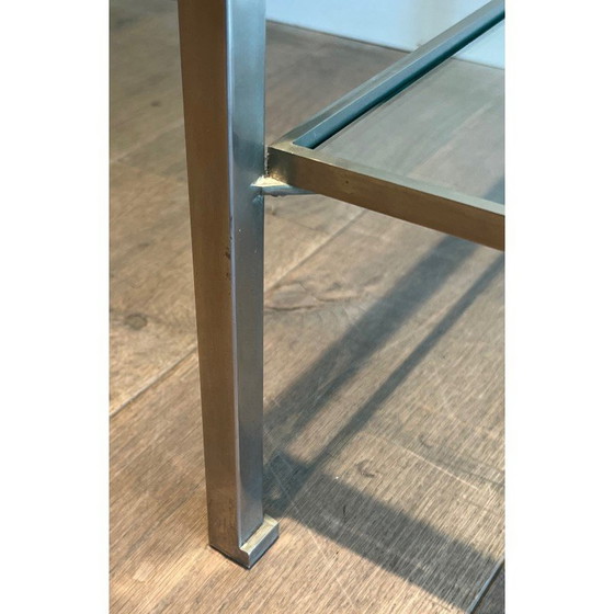 Image 1 of Pair of vintage side tables in brushed steel and transparent glass by Guy Lefèvre for Maison Jansen, 1970