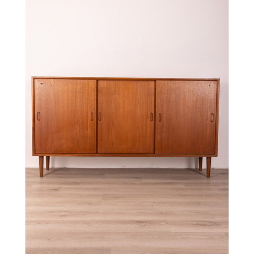 Credenza vintage in legno di teak con tre ante scorrevoli, anni '70