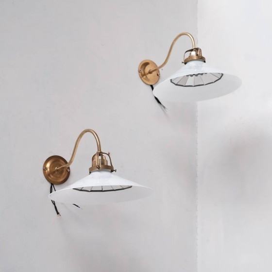 Image 1 of Lampade da parete vintage in opalino, ottone e vetro riflettente, Olanda anni '50
