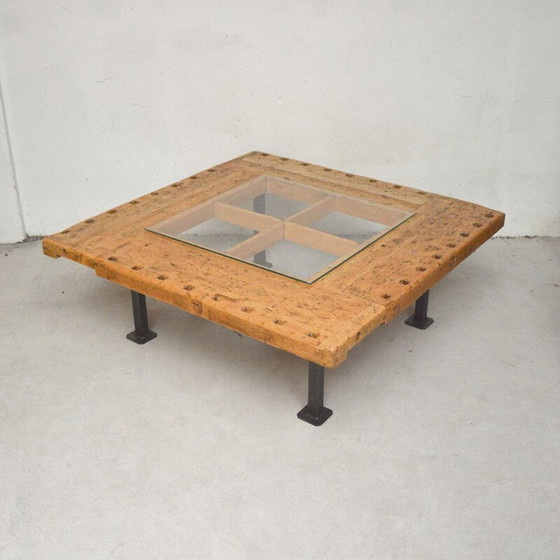 Image 1 of Tavolino da caffè vintage in legno massello e acciaio nero