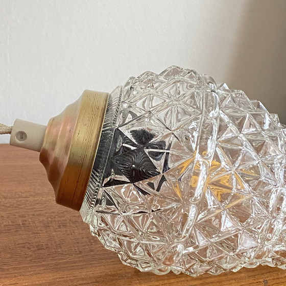 Image 1 of Antique Globe Pendant Lamp In Gilded Glass Renovated Brass Pendant Claw