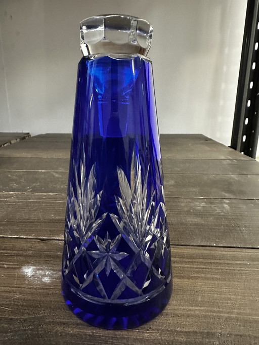 Superb Art-Deco Decanter - Saint-Louis Crystal - Cut And Cobalt Blue H 22 Cm