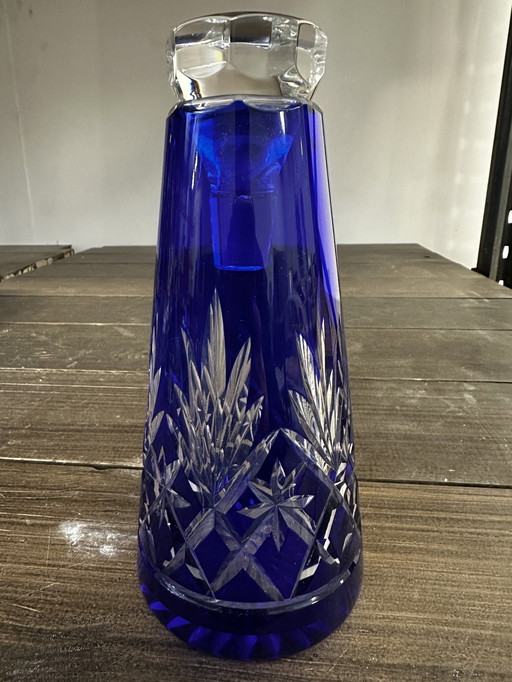 Superb Art-Deco Decanter - Saint-Louis Crystal - Cut And Cobalt Blue H 22 Cm