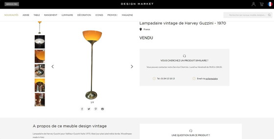 Image 1 of Gorgeous Authentic Floor Lamp Signed Harvey Guzzini 1970 Made In Italia