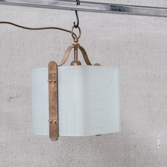 Image 1 of Vintage brass and glass pendant lamp, Italy 1970