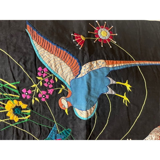 Image 1 of Vintage indra thread wall tapestry with bird decor, 1970s