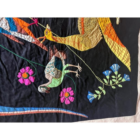 Image 1 of Vintage indra thread wall tapestry with bird decor, 1970s