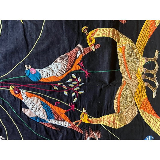 Image 1 of Vintage indra thread wall tapestry with bird decor, 1970s