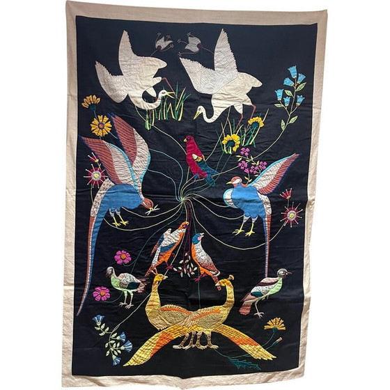 Image 1 of Vintage indra thread wall tapestry with bird decor, 1970s
