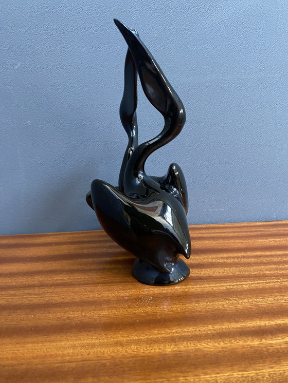 Image 1 of Black Ceramic Figurine Of 2 Pelicans By Miroslav Smutny 1960S