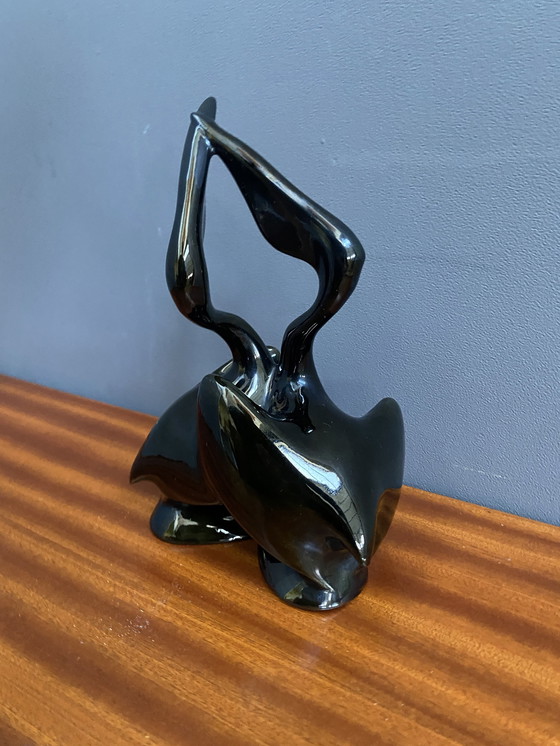 Image 1 of Black Ceramic Figurine Of 2 Pelicans By Miroslav Smutny 1960S