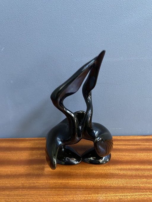 Black Ceramic Figurine Of 2 Pelicans By Miroslav Smutny 1960S