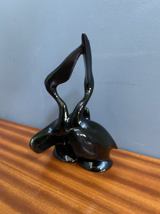 Image 1 of Black Ceramic Figurine Of 2 Pelicans By Miroslav Smutny 1960S