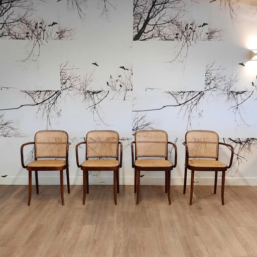 Set Of 4 Brown No. 811 Or Prague Chairs By Ligna, 1970S