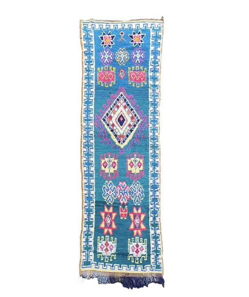 Blue Beautiful Berber Moroccan Runner Rug