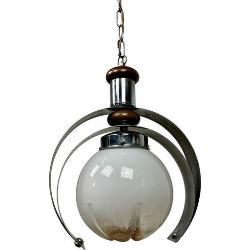 Vintage Murano glass and wood chandelier for Mazzega, Italy 1970