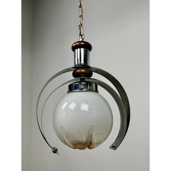 Image 1 of Lampadario vintage in vetro di Murano e legno per Mazzega, Italia 1970