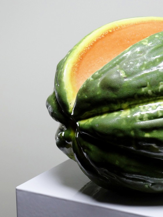 Image 1 of Large Melon/Pastèque Trompe L'Oeil Antique Ceramic