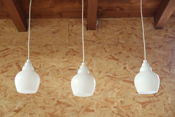 Image 1 of Set of three glass hanging lamps by Alf Svensson