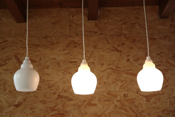 Image 1 of Set of three glass hanging lamps by Alf Svensson