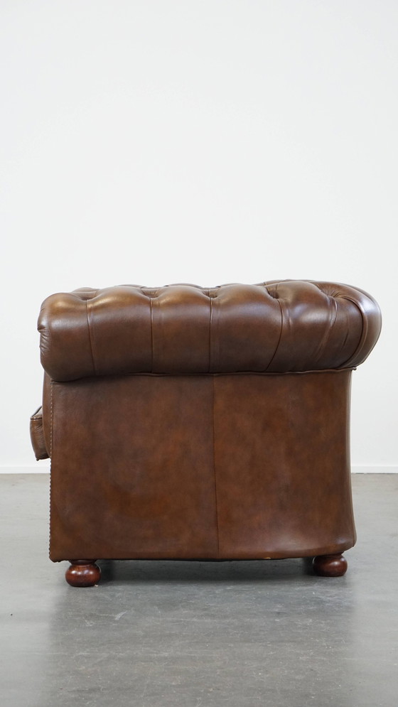 Image 1 of Brown Beef Leather Chesterfield Armchair