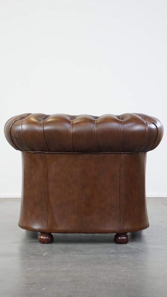 Image 1 of Brown Beef Leather Chesterfield Armchair