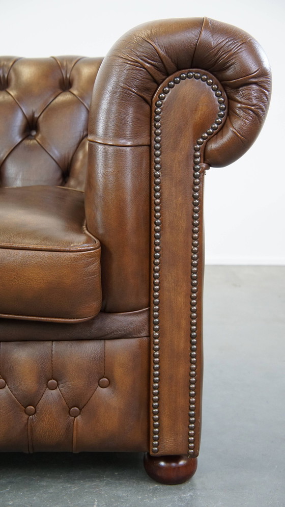 Image 1 of Brown Beef Leather Chesterfield Armchair