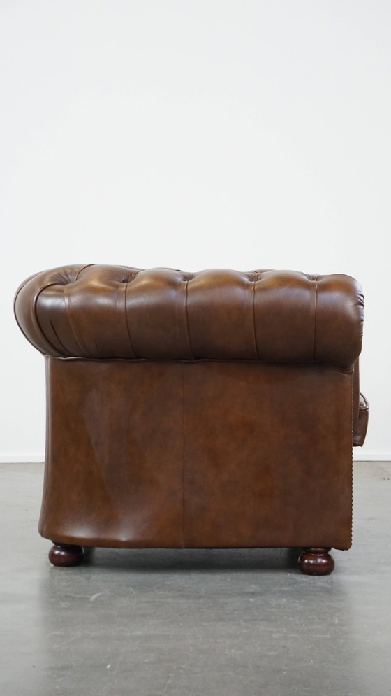 Image 1 of Brown Beef Leather Chesterfield Armchair