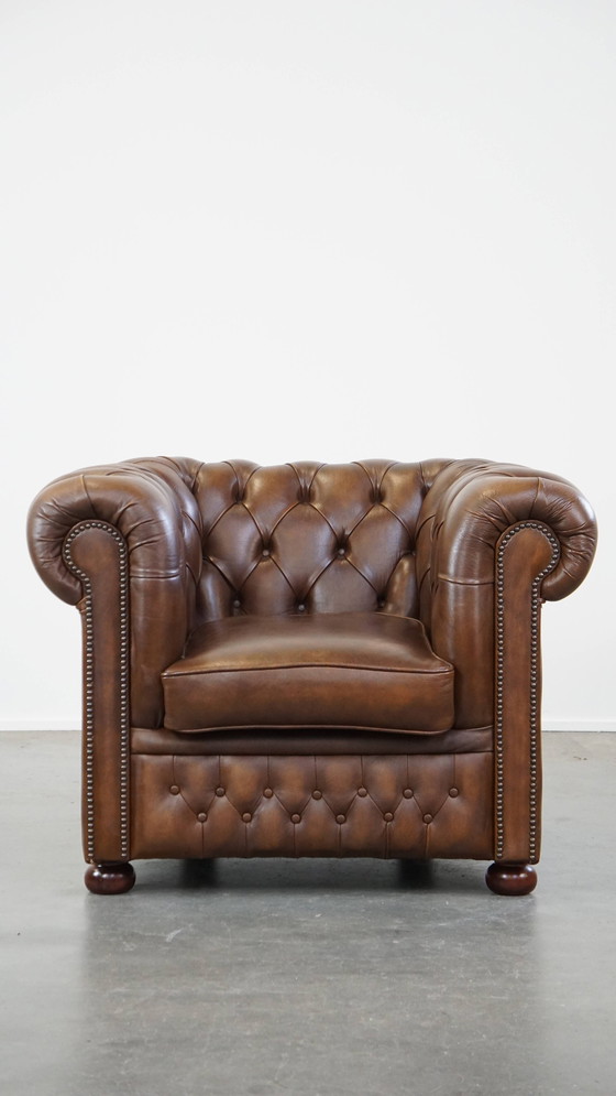 Image 1 of Brown Beef Leather Chesterfield Armchair