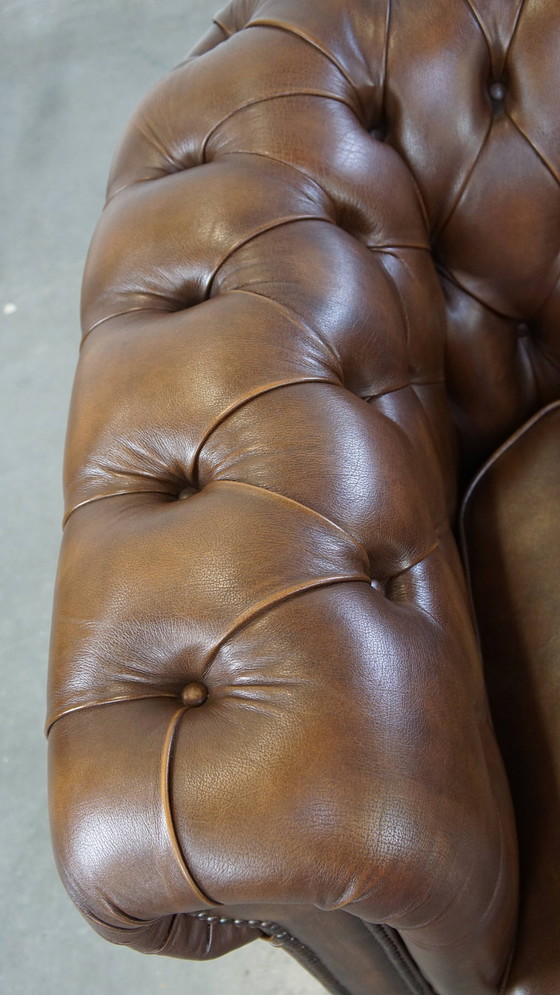 Image 1 of Brown Beef Leather Chesterfield Armchair