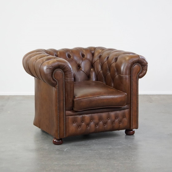 Image 1 of Brown Beef Leather Chesterfield Armchair