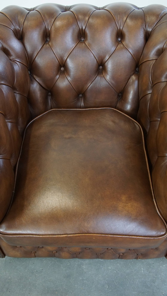 Image 1 of Brown Beef Leather Chesterfield Armchair