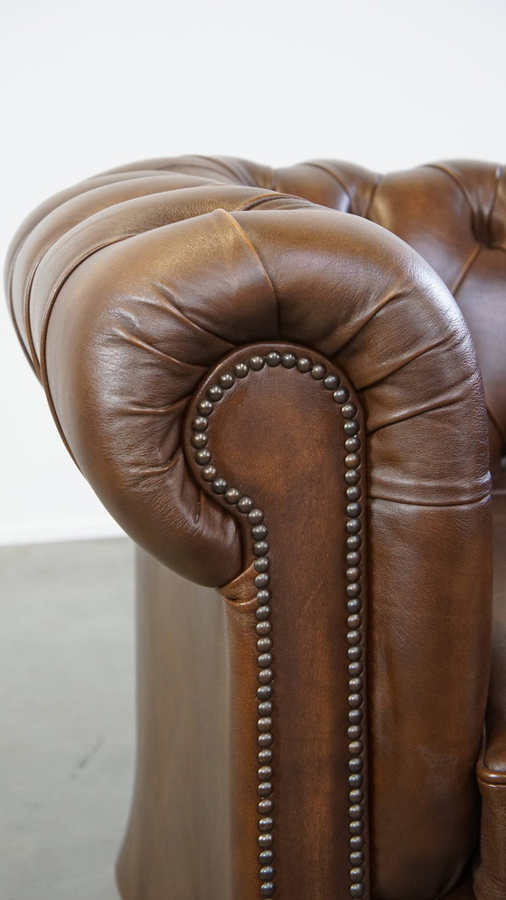 Image 1 of Brown Beef Leather Chesterfield Armchair