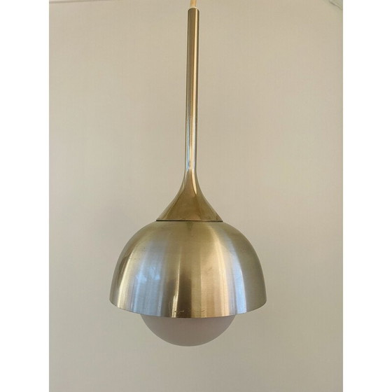 Image 1 of Pair of vintage brushed aluminum pendant lamp, 1990