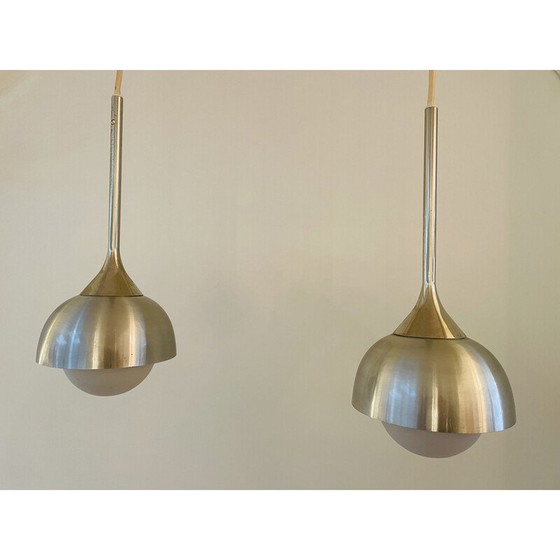 Image 1 of Pair of vintage brushed aluminum pendant lamp, 1990