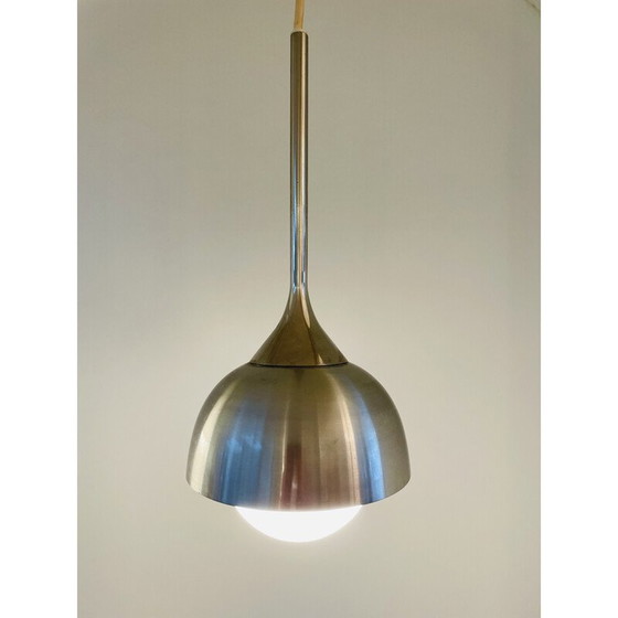 Image 1 of Pair of vintage brushed aluminum pendant lamp, 1990