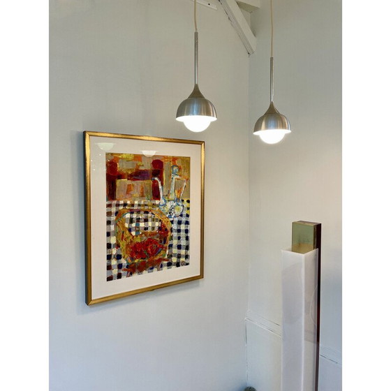 Image 1 of Pair of vintage brushed aluminum pendant lamp, 1990