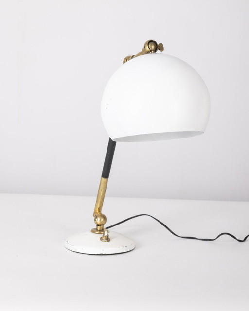 Lampada da tavolo vintage anni '60 in ottone e metallo bianco, design italiano