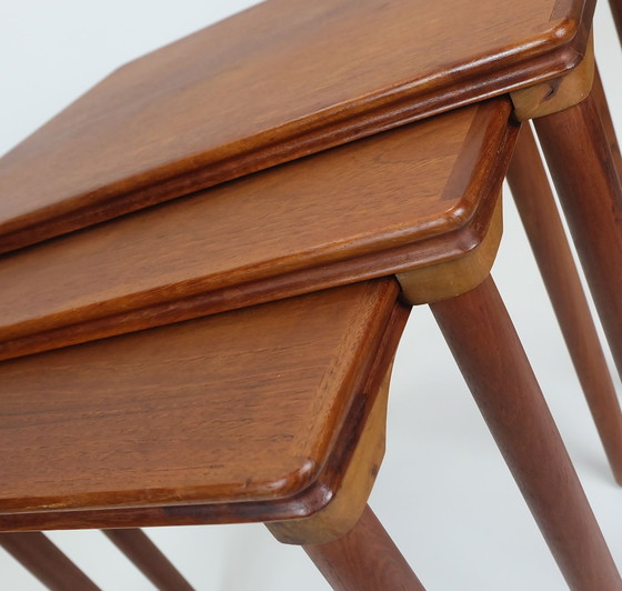 Image 1 of Danish Modern Teak Nesting Tables 3 Side Tables Early 1960S