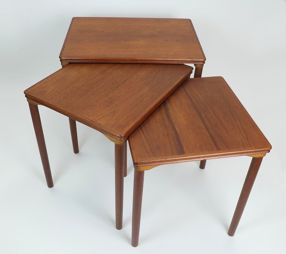 Image 1 of Danish Modern Teak Nesting Tables 3 Side Tables Early 1960S