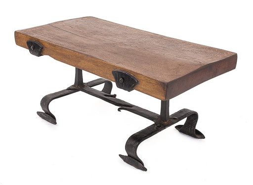 Solid Elm Brutalist Coffee Table, 1950