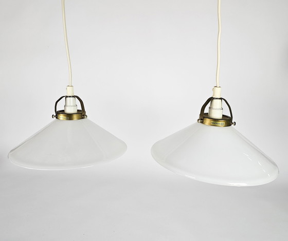 Image 1 of Ikea - T 608 - brass - opal glass - pendant lights (2) - 3rd quarter 20th century