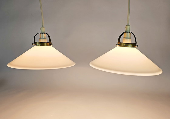 Image 1 of Ikea - T 608 - brass - opal glass - pendant lights (2) - 3rd quarter 20th century