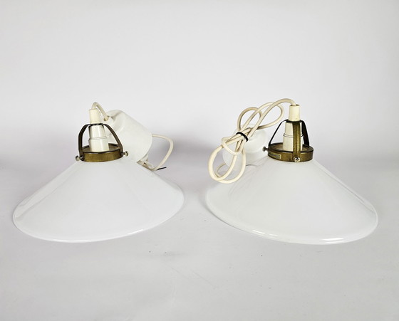 Image 1 of Ikea - T 608 - brass - opal glass - pendant lights (2) - 3rd quarter 20th century