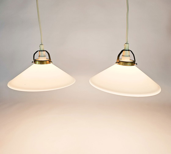 Image 1 of Ikea - T 608 - brass - opal glass - pendant lights (2) - 3rd quarter 20th century