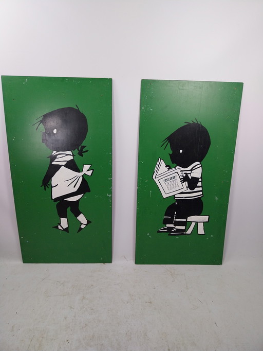 1 X Set of Jip And Janneke Painted On Board. 1970'S