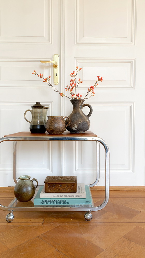 Image 1 of Chrome Mid Century Trolley With Wood And Glass