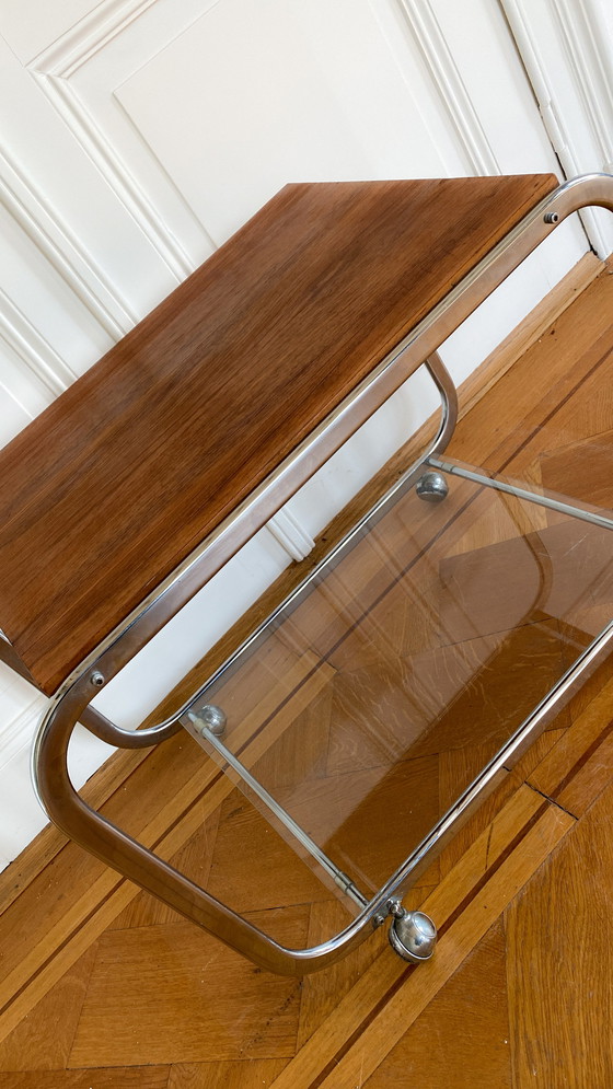 Image 1 of Chrome Mid Century Trolley With Wood And Glass