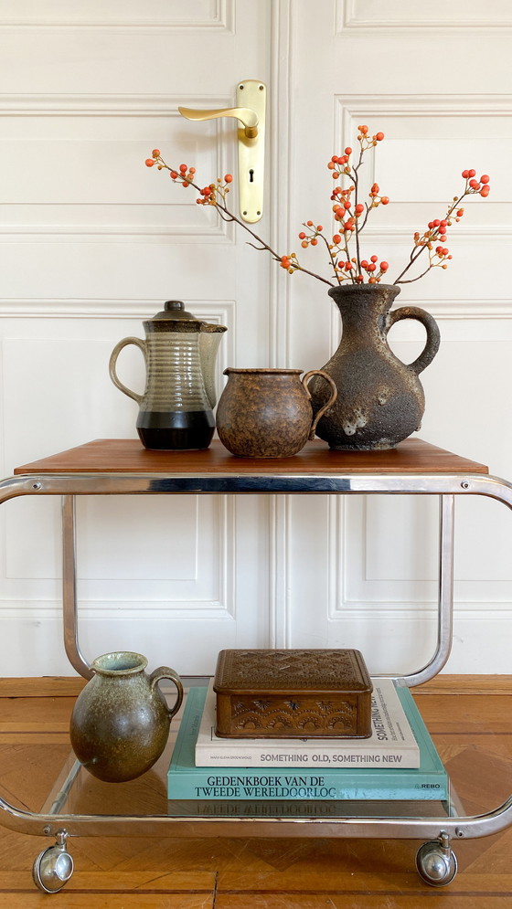 Image 1 of Chrome Mid Century Trolley With Wood And Glass